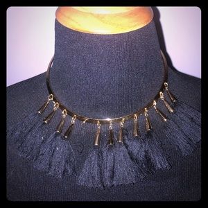 Black and gold thread tassel necklace
